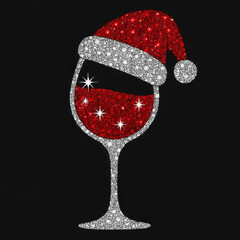 Glamorous Festive Glassware: Glittering Wine Glass with Santa Hat for Joyful Holiday Celebrations