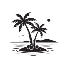 Tropical Island Silhouette Vector – Palm Trees, Beach, and Sunset Illustration