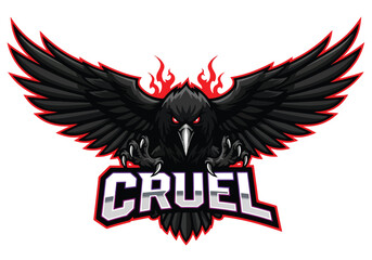 Obraz premium Cruel raven gaming logo design fierce wings fire - Gaming logo - Gaming Mascot - esport mascot vector illustration