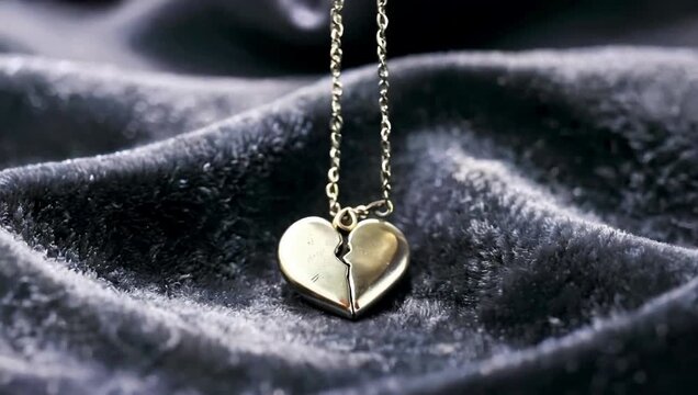 Broken Heart Pendant on Velvet Symbolizing Lost Love Sorrow