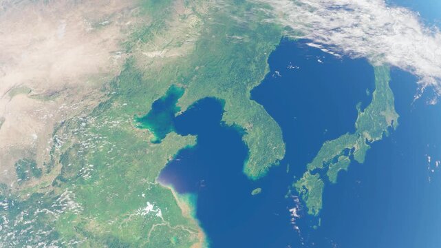 3D Animation showing North Korea from space