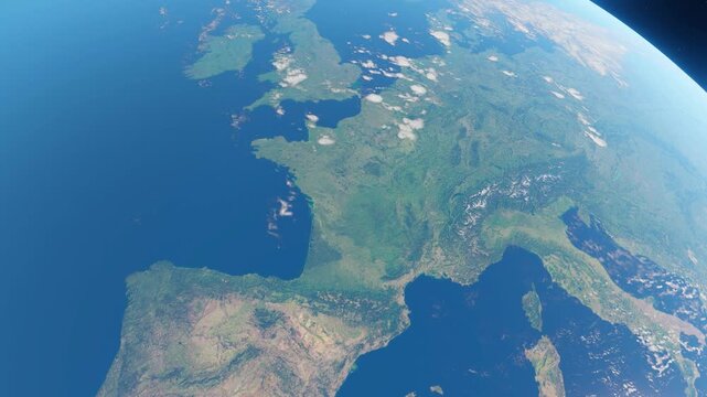 3D Animation showing France from space