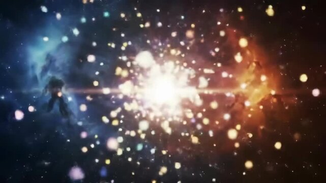 Abstract cosmic scene with glowing particles, nebulae in background, and potential use for space imagery