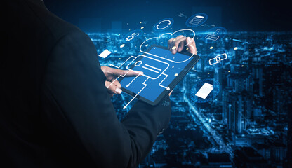 A cloud storage and data synchronization service ecosystem. A concept of cloud computing for file...