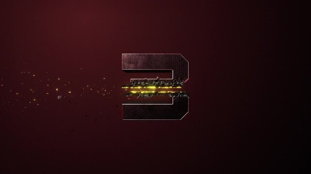 High quality 3D animated number Title Card or Chapter graphic, with hi tech sci-fi style 3 digit being zapped and sliced by a high powered laser, on a red background