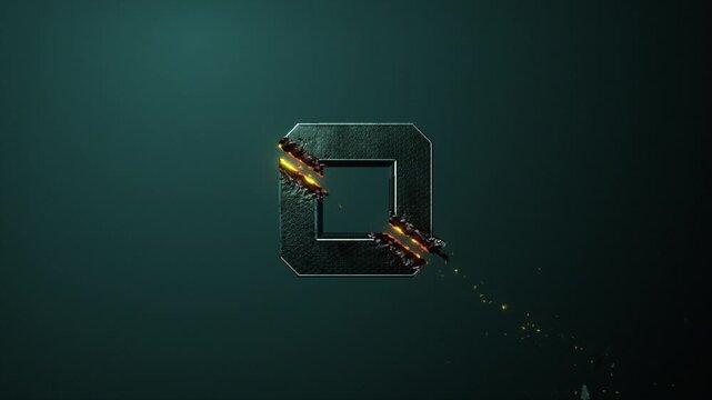 High quality 3D animated number Title Card or Chapter graphic, with hi tech sci-fi style 0 digit being zapped and sliced by a high powered laser, on a teal background