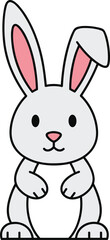 Cute cartoon rabbit with pink ears black eyes bunny