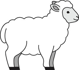 Simple cartoon sheep standing profile view animal farm