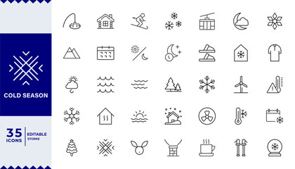 Pixel Perfect, Winter Cold Season line editable icon set. WInter icon set. Vector illustration