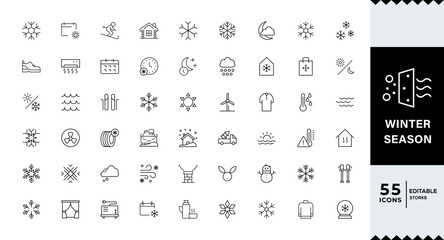 Pixel Perfect, Winter Cold Season line editable icon set. WInter icon set. Vector illustration