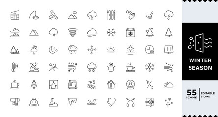 Pixel Perfect, Winter Cold Season line editable icon set. WInter icon set. Vector illustration
