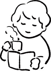 コーヒーを片手に本を読む人のイラスト