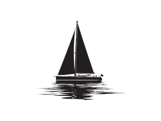 Illustration of sailing boat silhouette, a serene nautical scene with a single sailboat gliding through calm waters