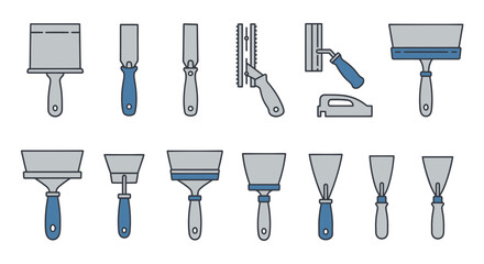 Set of repair tools and screw extractors presented in a vector icon collection on a white background