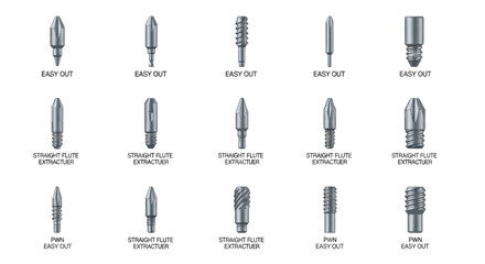 Vector set of screw extractors and easy outs on white background