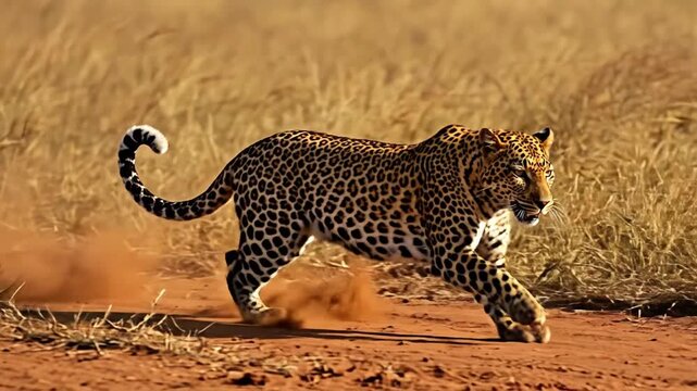 Leopard walking across open terrain in natural habitat