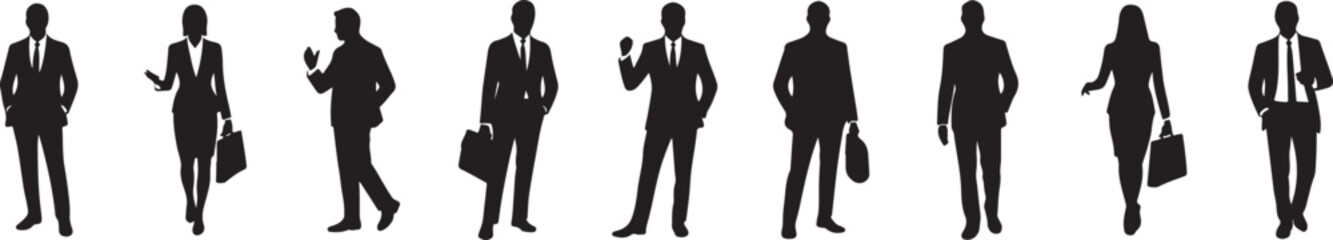 Professional business people silhouettes, diverse group of men and women workforce vector.