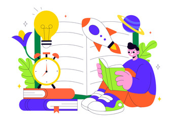 Book Week Events Vector Illustration with People Reading and Students Studying Textbooks for Literacy in a Flat Style Cartoon Background