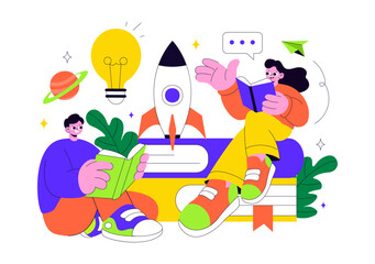 Book Week Events Vector Illustration with People Reading and Students Studying Textbooks for Literacy in a Flat Style Cartoon Background