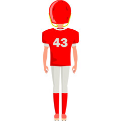Full Body View of a Male Football Player Standing in Red Uniform with Number 43 Shirt White Pants and Red Helmet