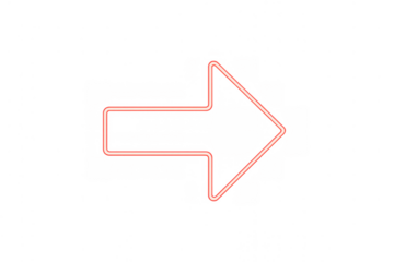 Red neon glowing arrow pointing right, indicating direction, future, next step, progress, or navigation on a transparent background