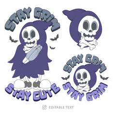 Cute Grim Reaper Vintage Cartoon Character Halloween