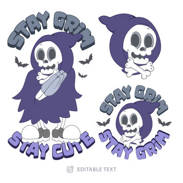 Cute Grim Reaper Vintage Cartoon Character Halloween