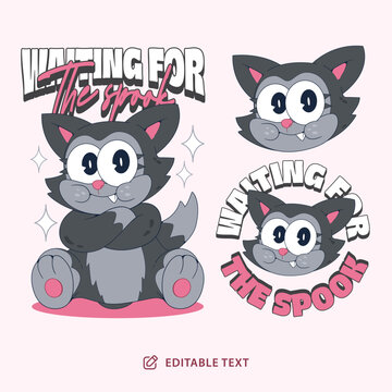 Spooky Black Cat Vintage Cartoon Character Halloween