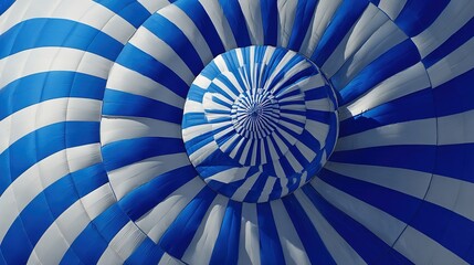 Close-up of Blue and White Hot Air Balloon Interior, Showing Geometric Texture and Visual Design