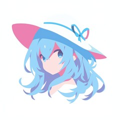 Minimalist pastel anime style girl portrait with white and blue hair  for avatar, branding, or Japanese pop design.