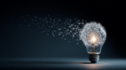 Dandelion Lightbulb: Abstract Concept of Ideas Spreading, Innovation, and Growth.