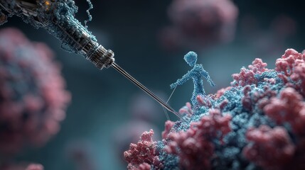 Nanotech Injection:  Abstract 3D Rendering of Cellular Treatment, Hopeful and Futuristic Medical Concept.