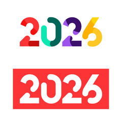 Two colorful graphic designs displaying the year 2026, one with a white background.
