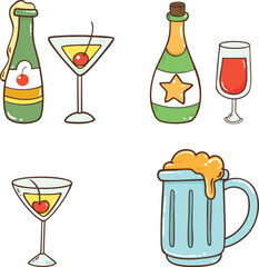 Champagne celebration cartoon doodle hand drawn