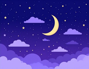 Fototapeta premium Night sky background. Starry dark gradient space. Crescent moon and clouds dreamy sce