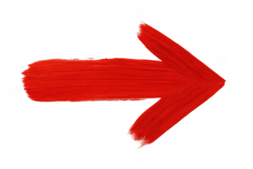 Red arrow painted with a brush stroke pointing right, indicating direction, success, choice, or movement on transparent background