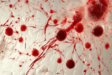 Abstract representation of red fluid within a textured medium.