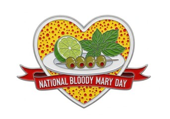 Celebrate national bloody mary day with a heartshaped pin isolated on white background, featuring lime, mint, and olives for a festive touch