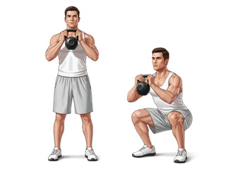 Man performing kettlebell squat and deadlift exercises