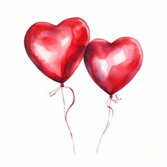 Two red heart-shaped balloons floating against a white background