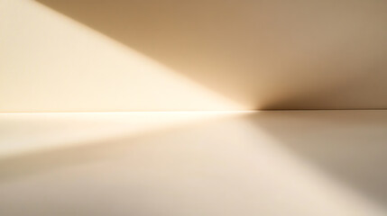 Minimalist beige backdrop with sunlight casting shadows, creating a serene atmosphere and accentuating the simplicity of the neutral space. Perfect for product photography.