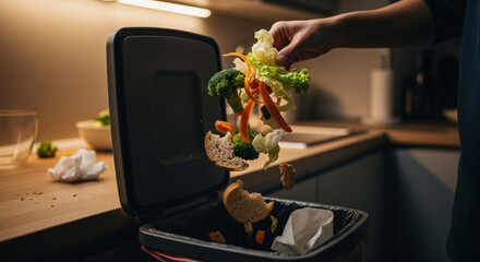 Discarding Food Waste into a Kitchen Bin for Sustainability