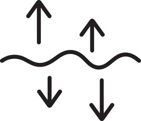 Simple diagram of upward and downward arrows above and below wave