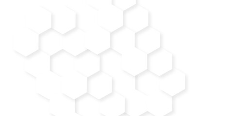 Minimal white hexagonal hexagon modern technology creative emboss light honeycomb polygonal web. abstract geometric science and mosaic tile with template texture background.	
