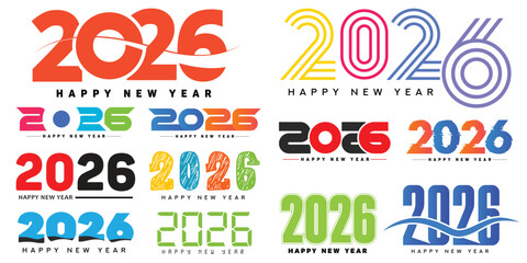 2026 Happy New Year Typography Text Different Style Logo Graphics Design