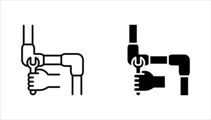 Pipe repair linear icon set, plumbing, pipe and wrench. vector illustration on white background