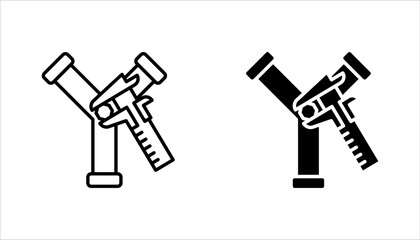 Pipe repair linear icon set, plumbing, pipe and wrench. vector illustration on white background