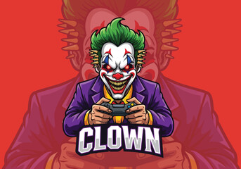 Creepy clown gaming logo with controller - Gaming logo - Gaming Mascot - esport mascot vector illustration