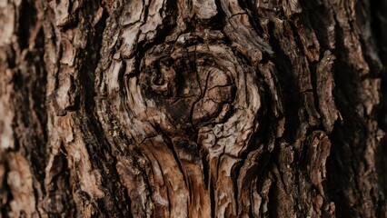 Fototapeta premium Close-up of a knotted tree trunk with textured bark and swirling patterns