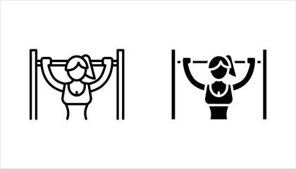Pull up bar outline Icon set for strength and fitness training, vector illustration on white background